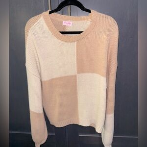 Pink Lily Color Block Sweater - Beige and Cream